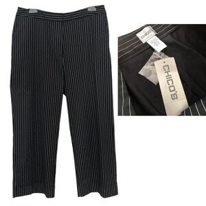 CHICO'S PANTS New 2 12 L Black White Pin Stripe Ankle Cropped Lido Preppy Dress